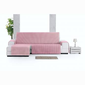 Cubre sofá chaise longue izquierdo aterciopelado rosa 250-300 cm