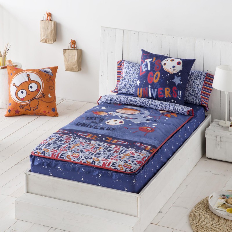 Set funda nórdica y funda de almohada niños algodón percal estrellas. Cama  80-90cm., Ropa de cama y textil para dormitorio